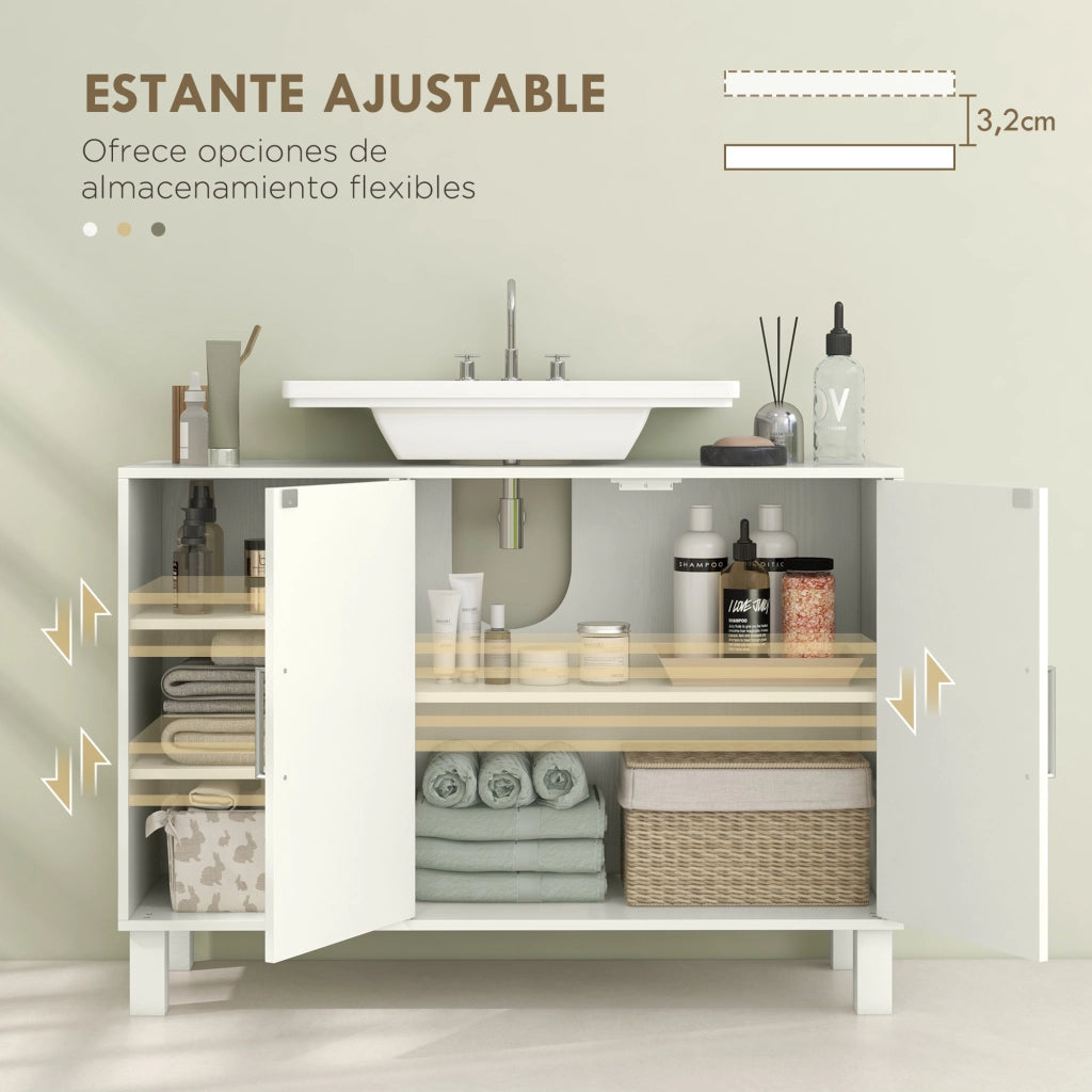 Mobile sottolavabo da bagno ¨C Xylo ¨C 2 ante, ripiani regolabili, 90x30x63 cm, crema