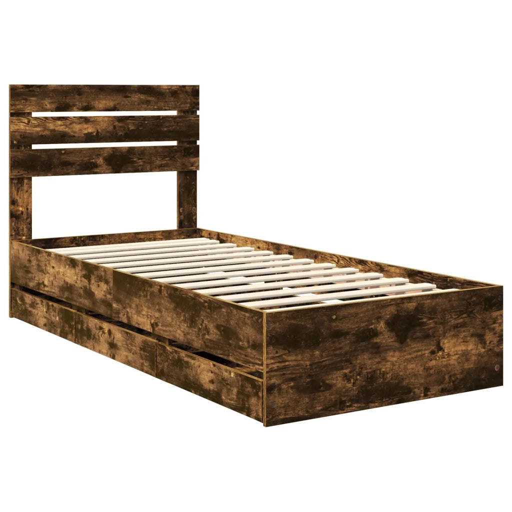 Letto singolo | Letto per adulti | Struttura del letto con cassetto Rovere fum¨¦ 100 x 200 cm