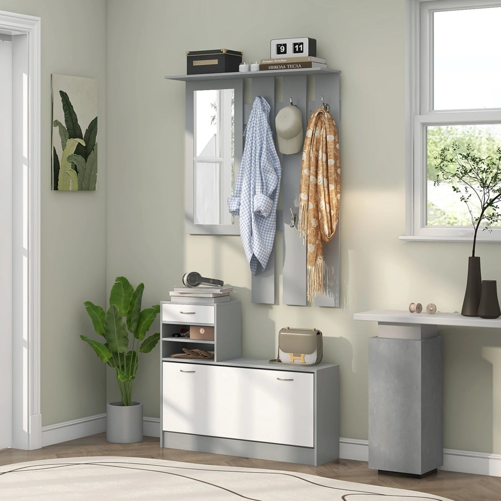 Appendiabiti con Specchio e Scarpiera ¨C Minimal ¨C Grigio 60x160x35