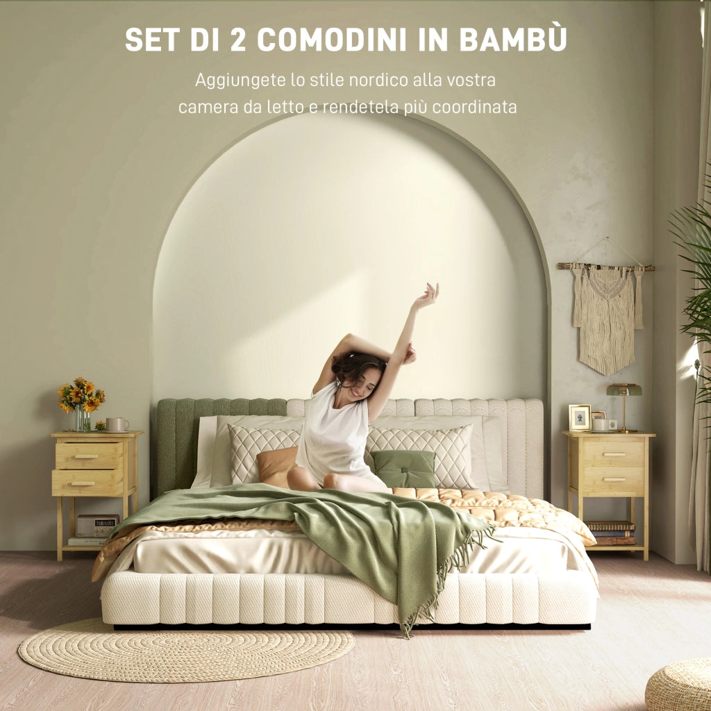 Comodino con 2 cassetti ¨C Xylo ¨C bamb¨´ naturale, 40x34x60 cm