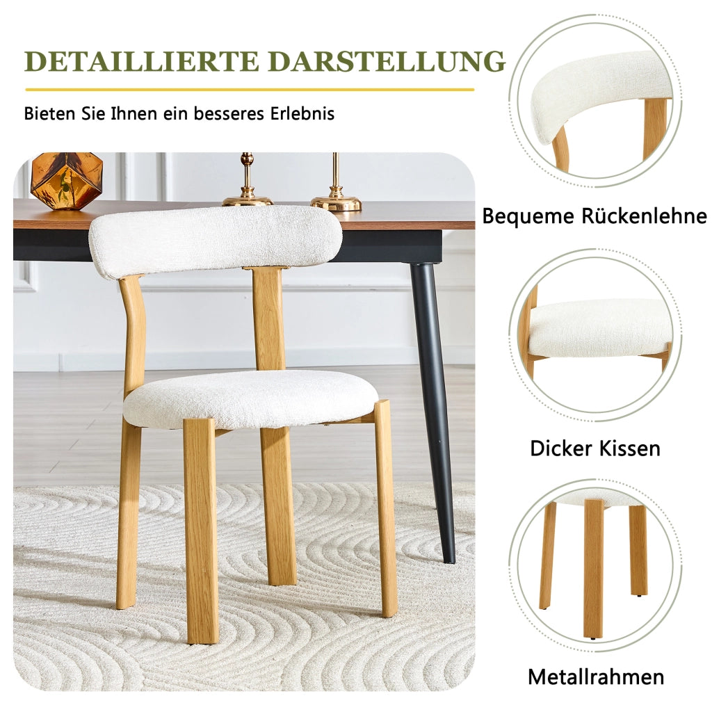 Set di 2 sedie, rivestite in tessuto boucl¨¦ traspirante bianco, schienale ergonomico, gambe robuste con piedini antiscivolo, altezza circa 79 cm, solo