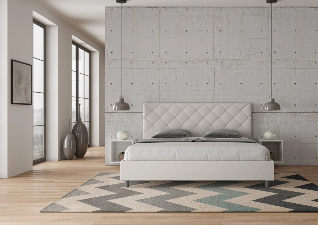 BS COM Letto con rete imbottito 180x200 similpelle bianco