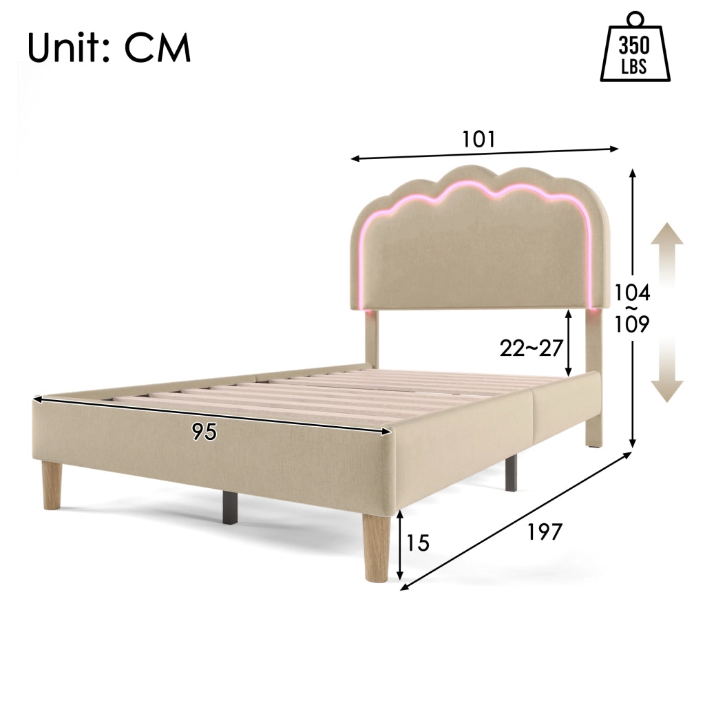 letto imbottito lino beige 90 x 190 cm