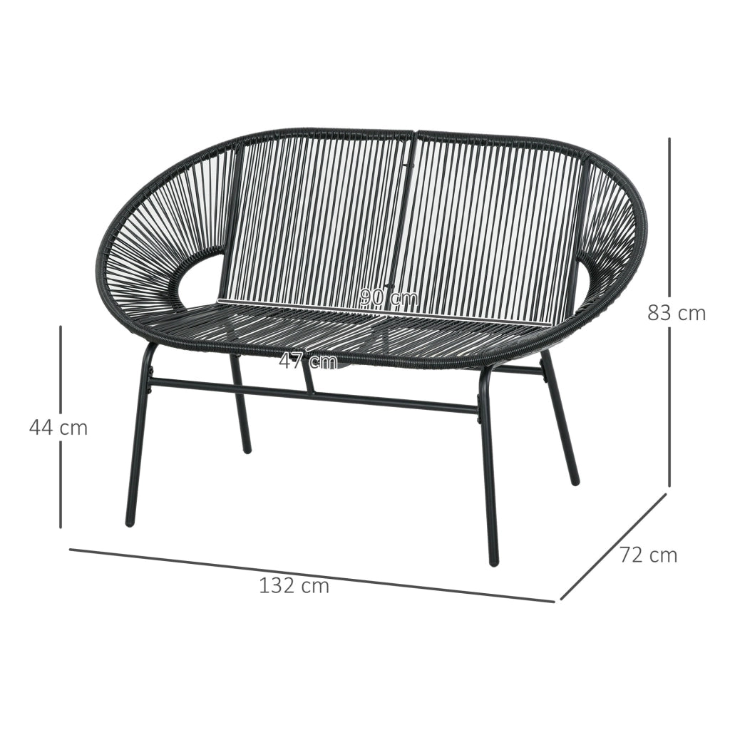 Divano 2 Posti Giardino Polyrattan ¨C Minimal ¨C Nero 132x72x83