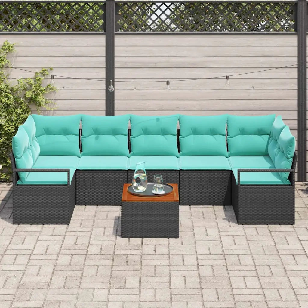 Set Divano da Giardino con cuscino 8 pcs Nero polyrattan 3347676