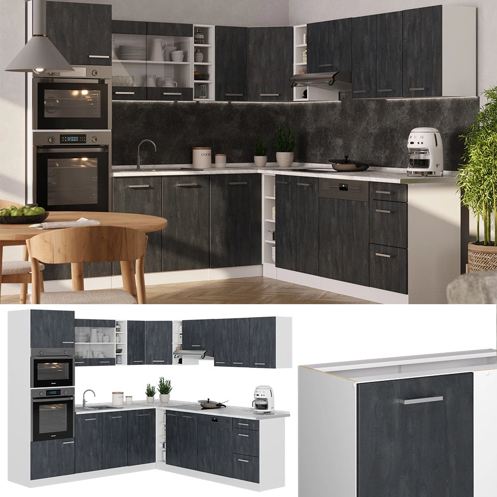 Cucina angolare completa R-Line Calce nera/Bianco 247 x 237 cm PL Marmo Vicco