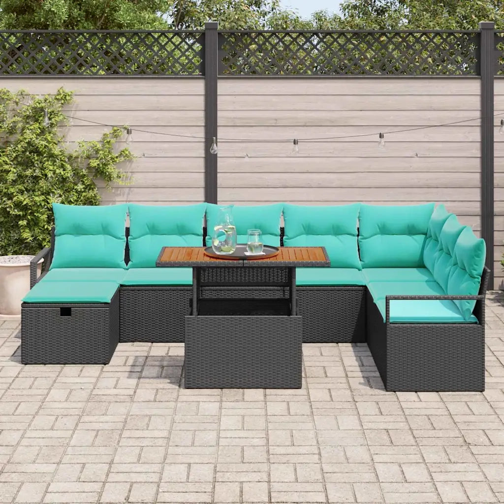 Set Divano da Giardino con cuscino 9 pcs Nero polyrattan 3360015