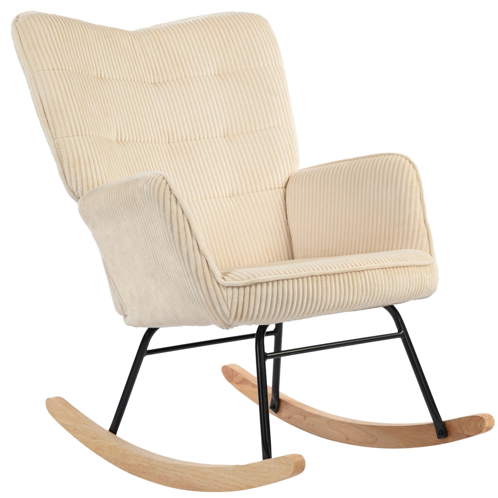 Poltrona dondolo ¨C Minimal ¨C beige tessuto imbottita legno e metallo