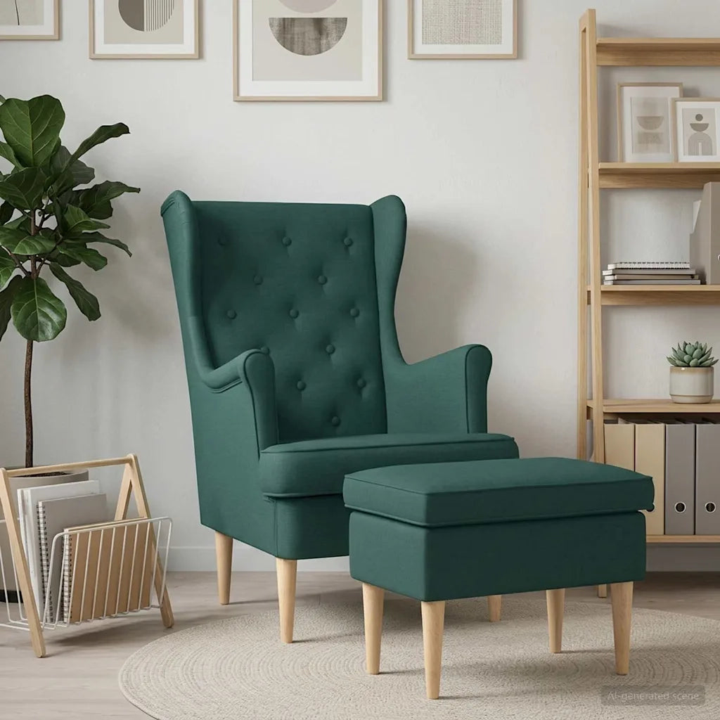 Poltrona con Ottomano 2 pz Verde Scuro Tessuto 3418809