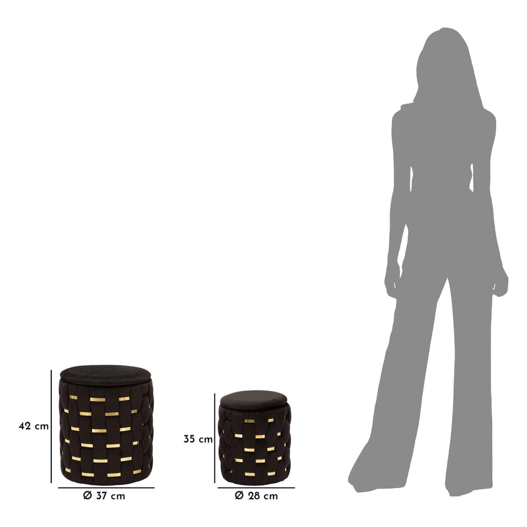 Kasane, Pouf Contenitore set da 2, 37x37x42h cm Nero