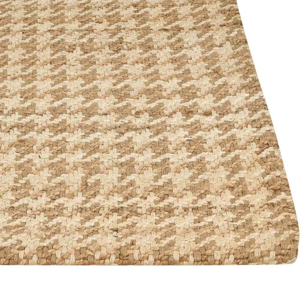 Tappeto da corridoio in iuta beige intrecciato a mano con motivo seghettato 80 x 300 cm stile boho rustico