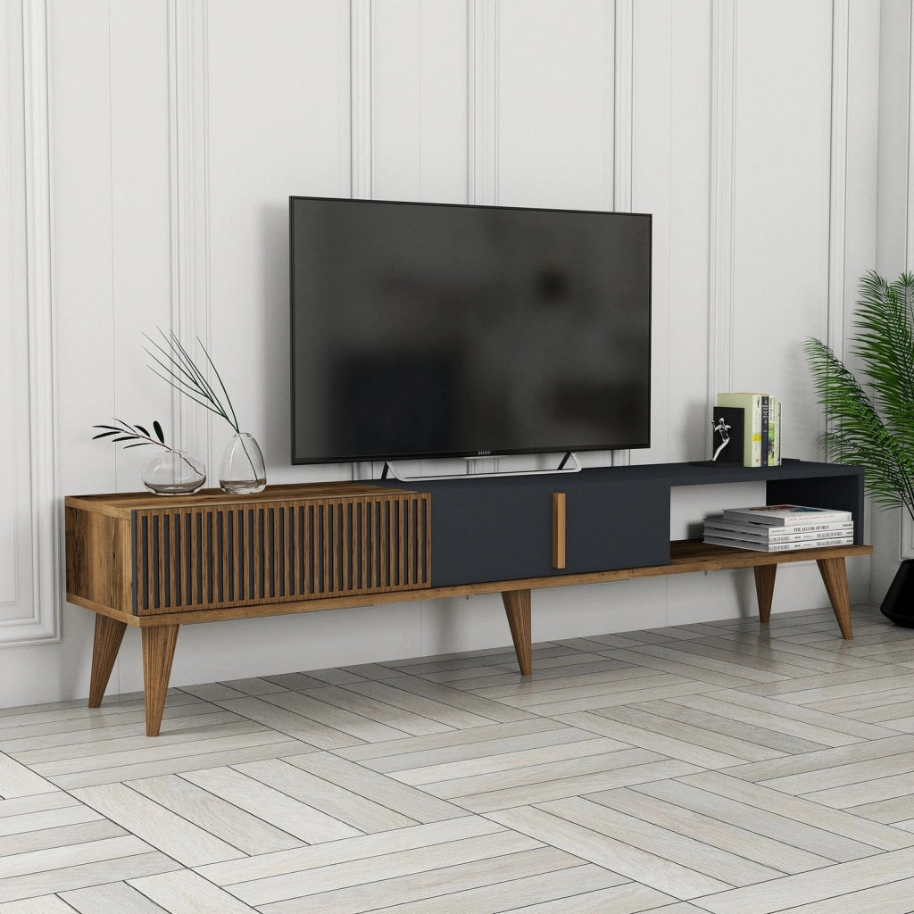 Porta TV in legno "Milan" - 180 x 35 x 40 cm - Noce, Antracite
