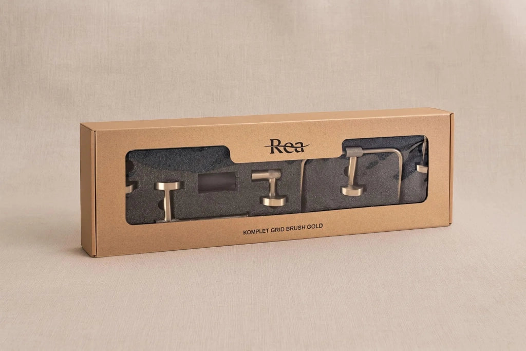 Set Accessori Da Bagno Grid Brush Gold 4 Pezzi