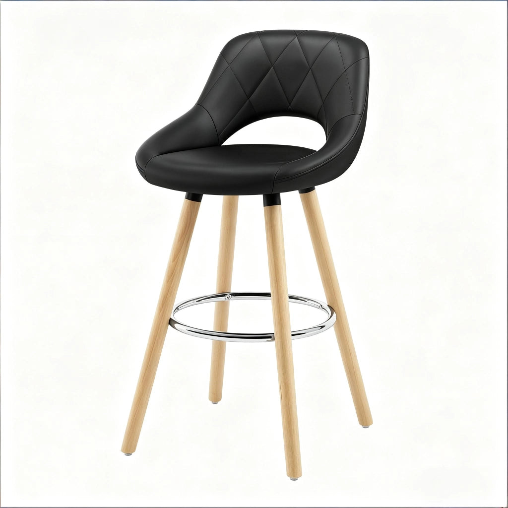 Sgabello da bar con schienale ergonomico e seduta in similpelle per cucina; bar e locali in legno nero