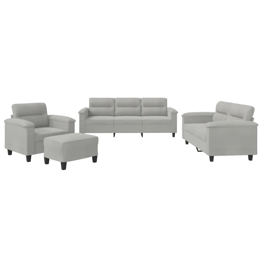 Set Divani 4 pz con Cuscini Grigio Chiaro in Tessuto Microfibra