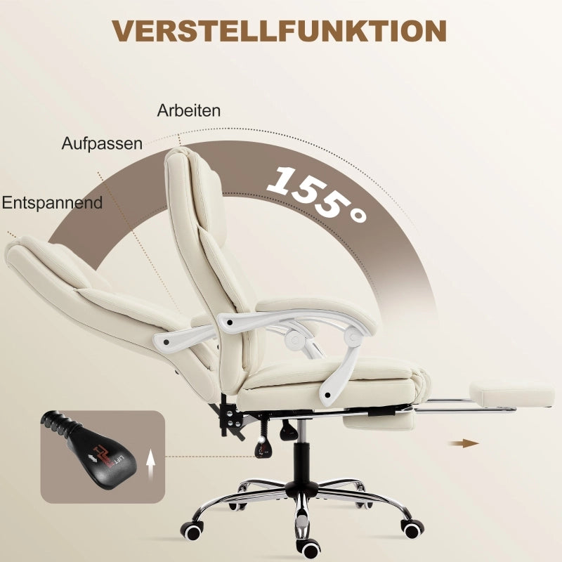 Sedia da ufficio con funzione reclinabile, sedia da scrivania, sedia girevole regolabile in altezza con poggiapiedi, 64 x 73 x 120 cm, beige