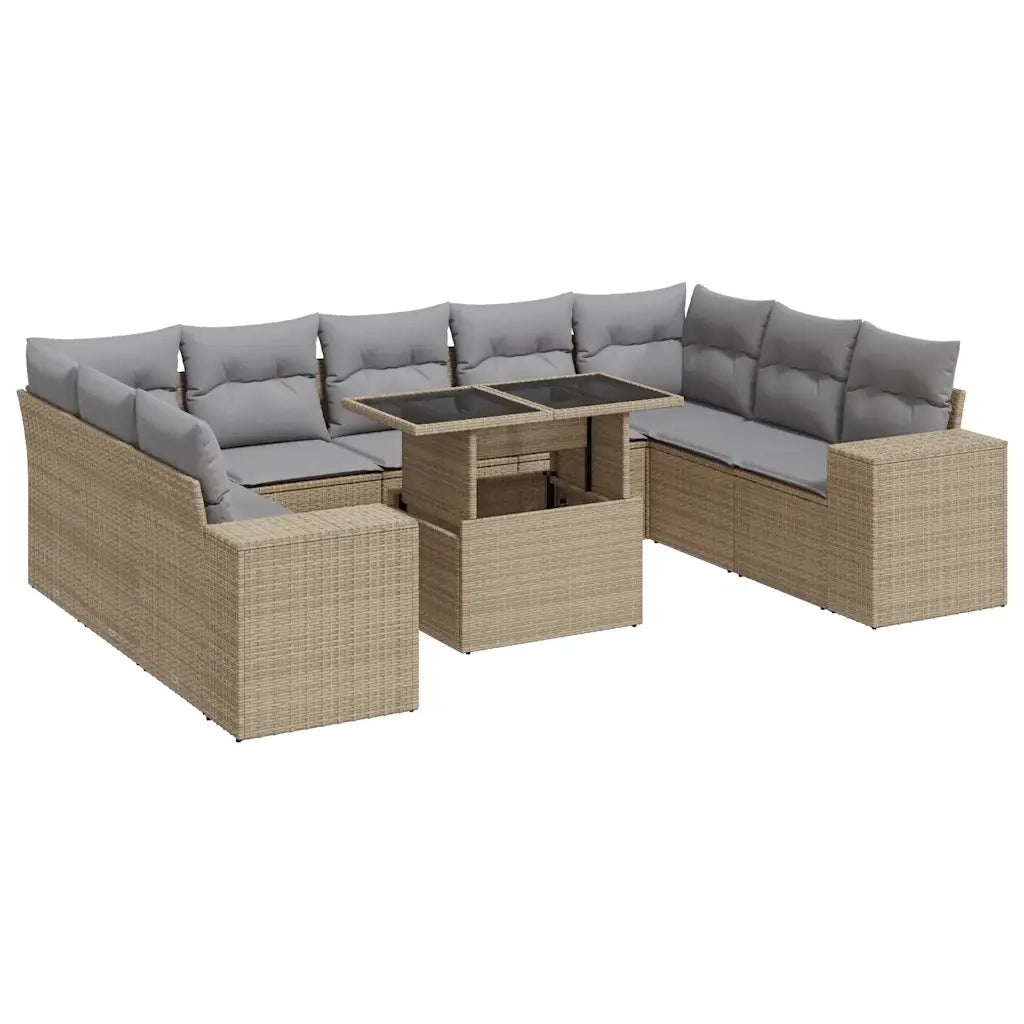 Set Divano da Giardino 10 pz con Cuscini Beige in Polyrattan 3326860