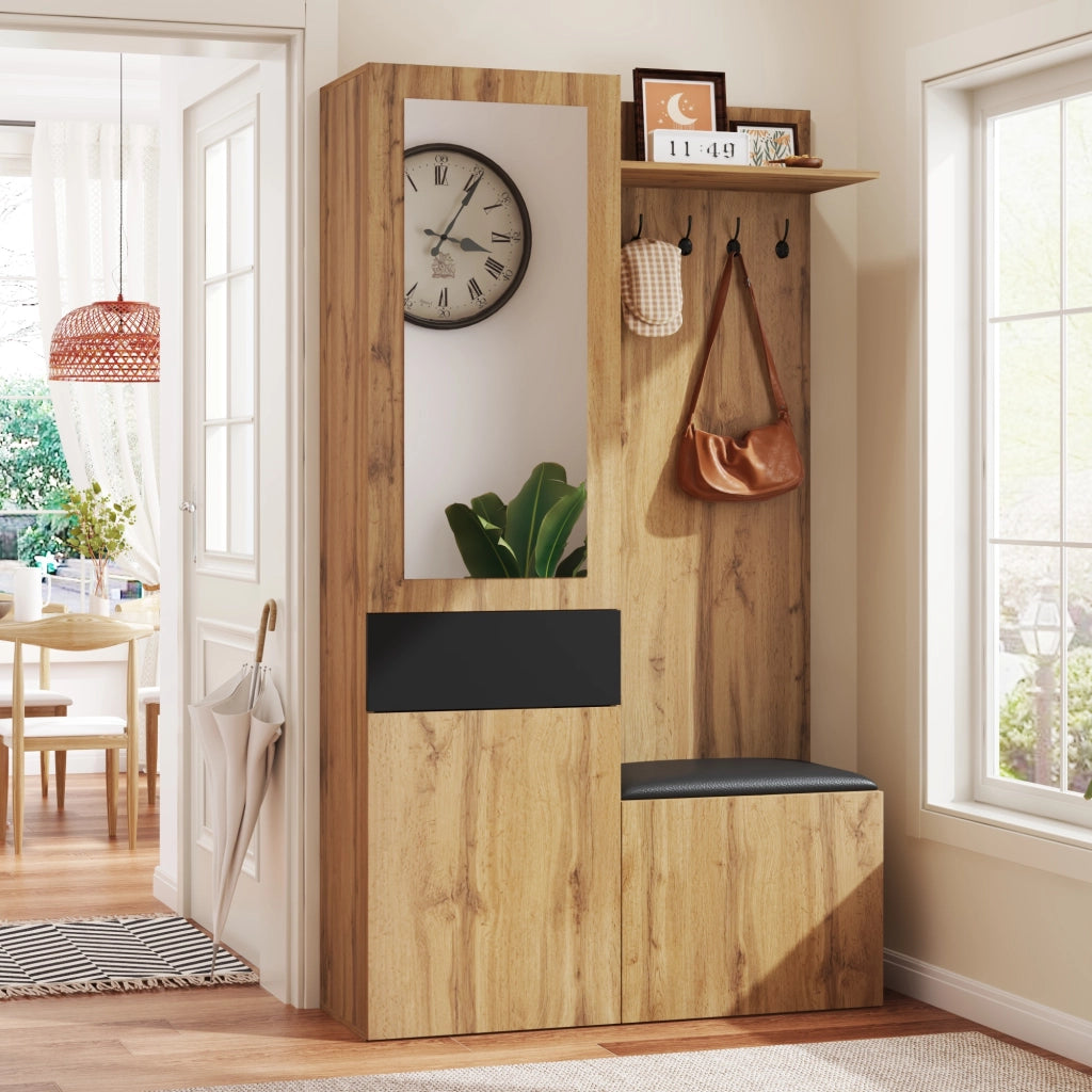 Set Ingresso Scarpiera con Specchio, Appendiabiti e Panca ¨C MINIMAL ¨C con Cassetti e Ripiani