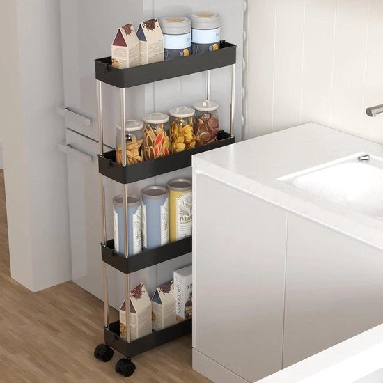 Carrello da cucina con 4 livelli - Nisrek ruote 360° girevoli - Struttura in acciaio nera
