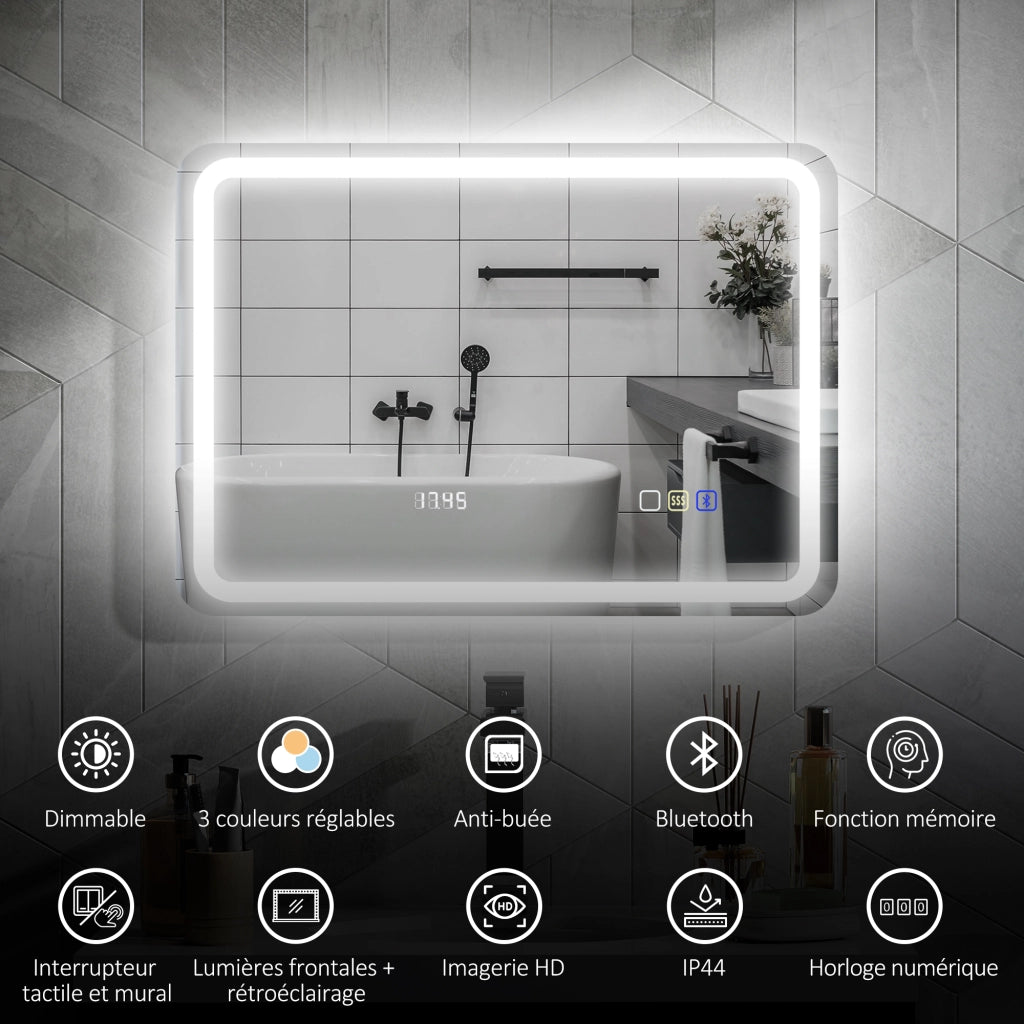 Specchio da Bagno con Bluetooth e Illuminazione LED ¨C Minimal ¨C Argento 50x70 cm