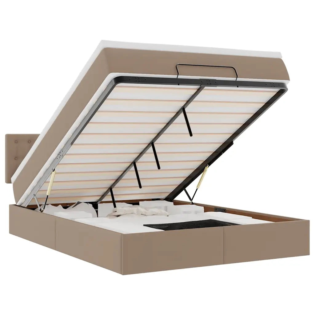 Pouf Letto con Materassi e LED Cappuccino 140x190cm Similpelle 3312156