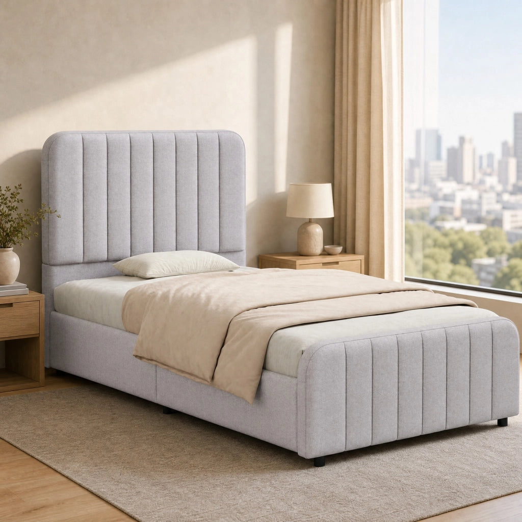 LETTO Contenitore 90x200 cm con rete sollevabile Grigio in lino