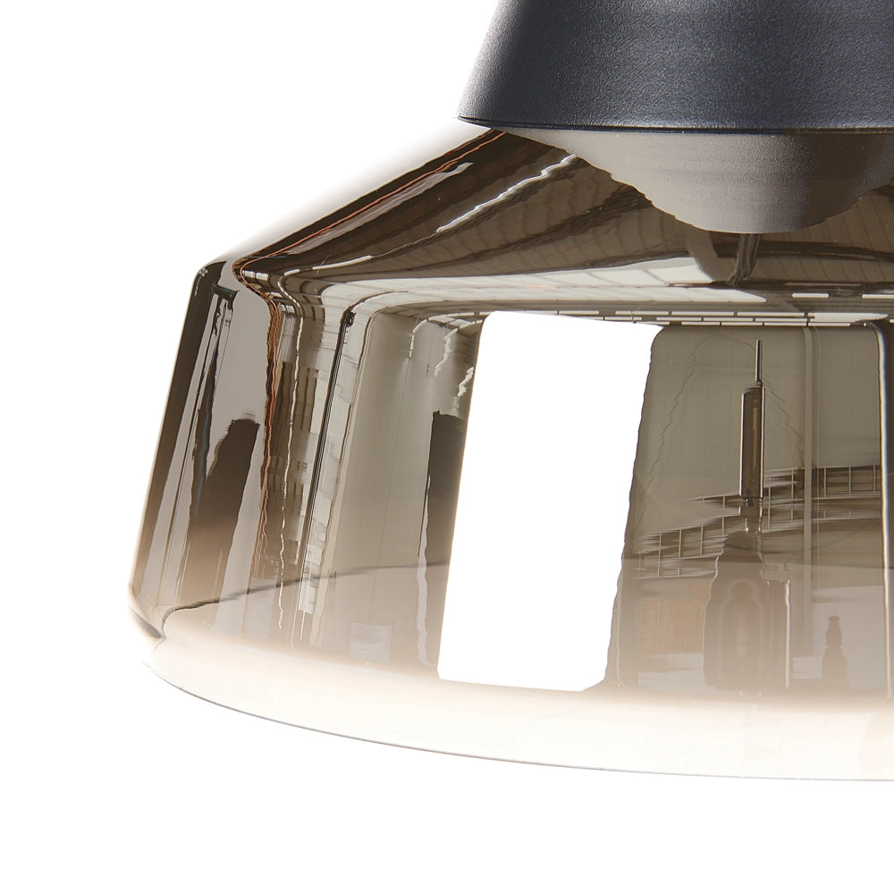 Lampada a sospensione in vetro nero e argento con paralume fumé Illuminazione moderna per la camera da letto e il soggiorno