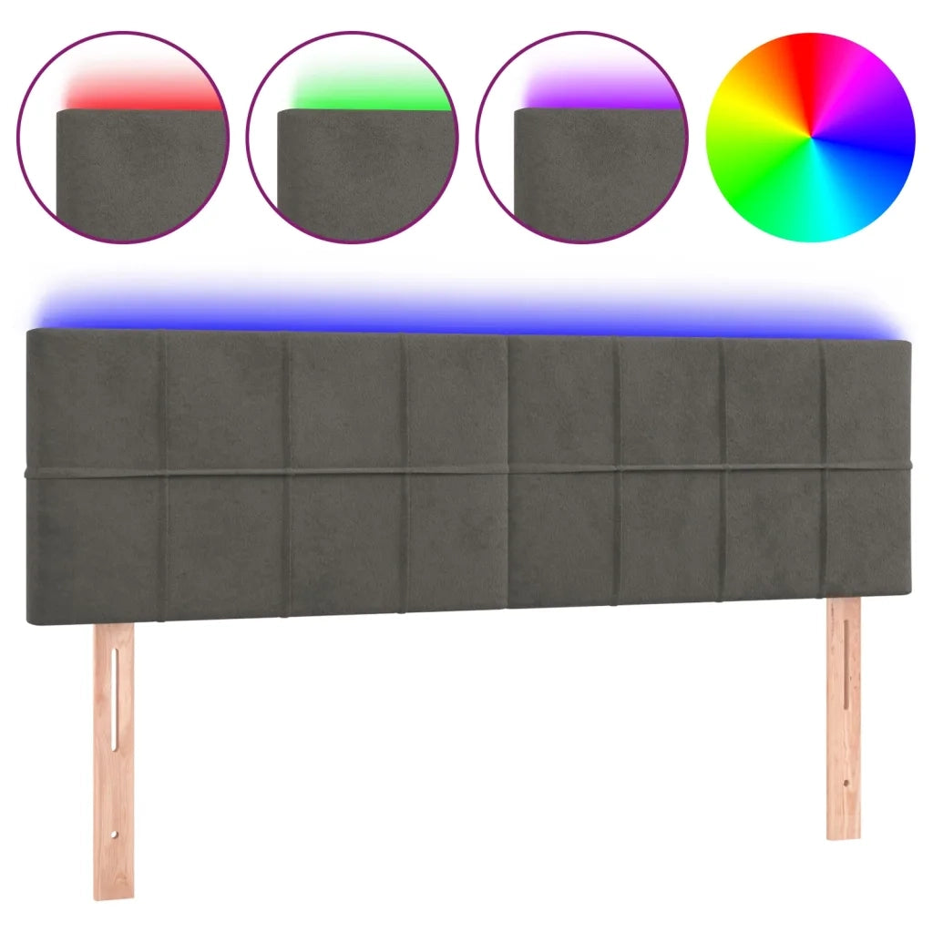 Testiera a LED-Testata con LED Grigio Scuro 144x5x78/88 cm in Velluto 192420