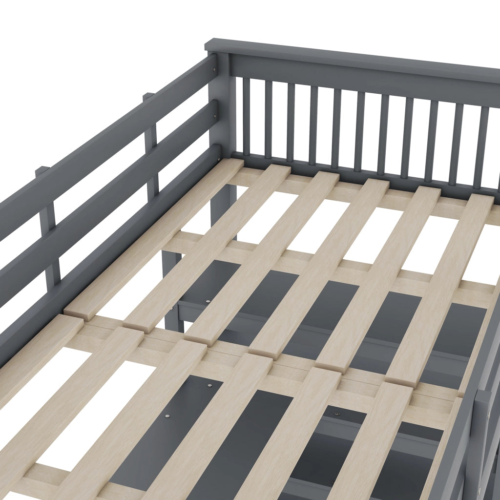 LETTO A CASTELLO ALTO con scrivania e ripiani 90 x 200 cm pino e MDF grigio