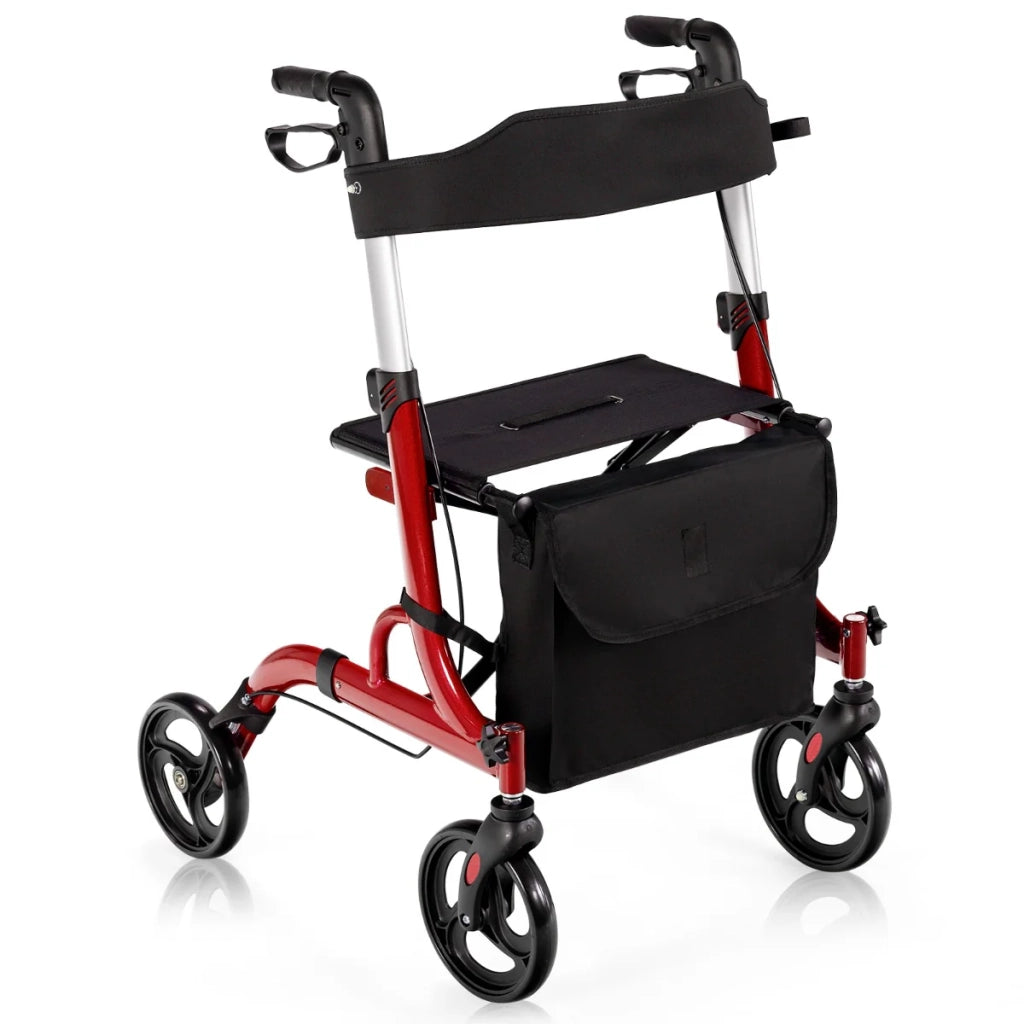 Deambulatore pieghevole a 4 ruote con seduta 79,5 x 61,5 x 83-96 cm maggiore sicurezza sensazione di comfort lega di alluminio rossa 20_0011686