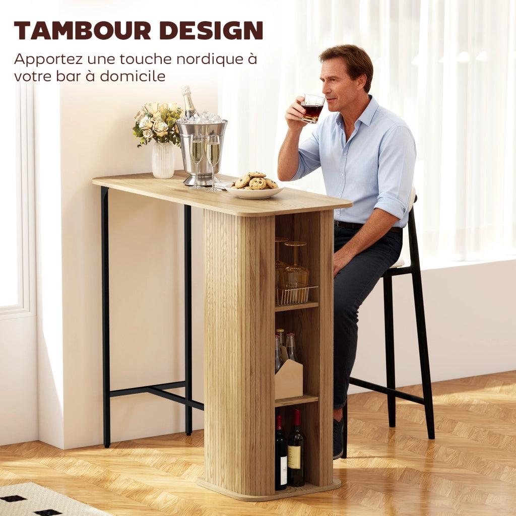 Tavolo da Bar con 3 Ripiani ¨C Zephmum ¨C Legno Naturale 112x50x106cm