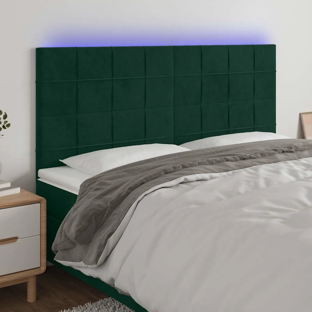 Testiera | Testata a LED Verde Scuro 160x5x118/128cm in Velluto