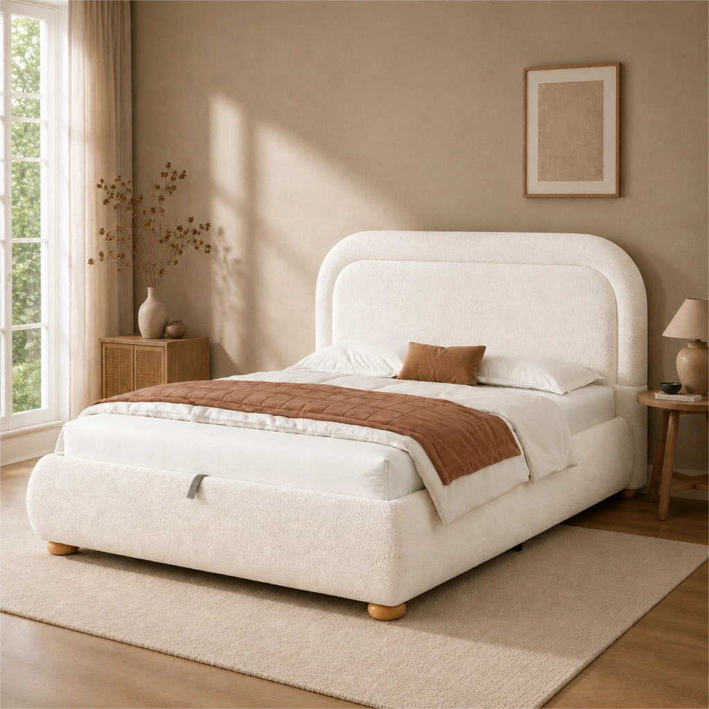 letto imbottito bouclé bianco 160 x 200 cm
