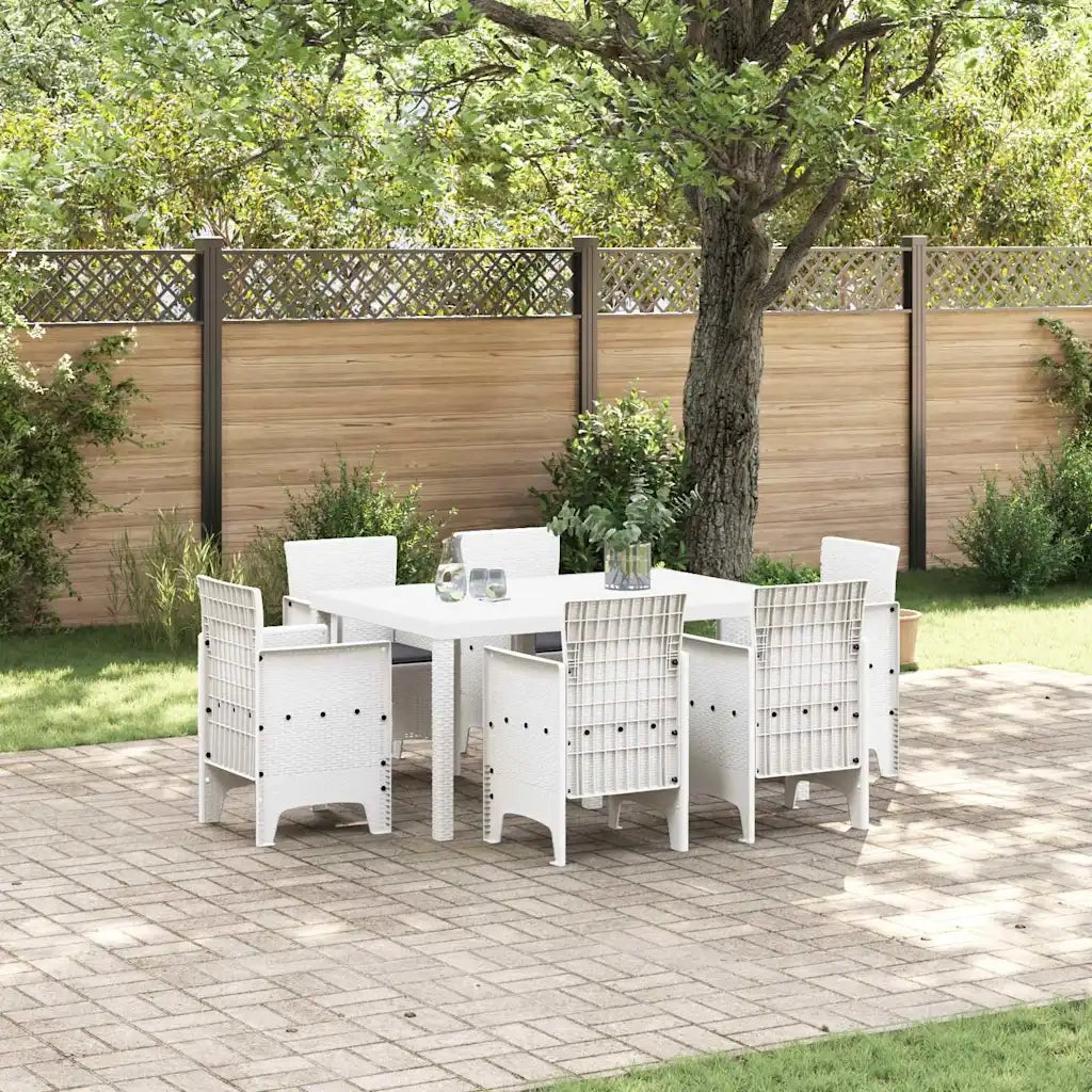 Set da Pranzo per Giardino 7 pcs Bianco Rattan Polt