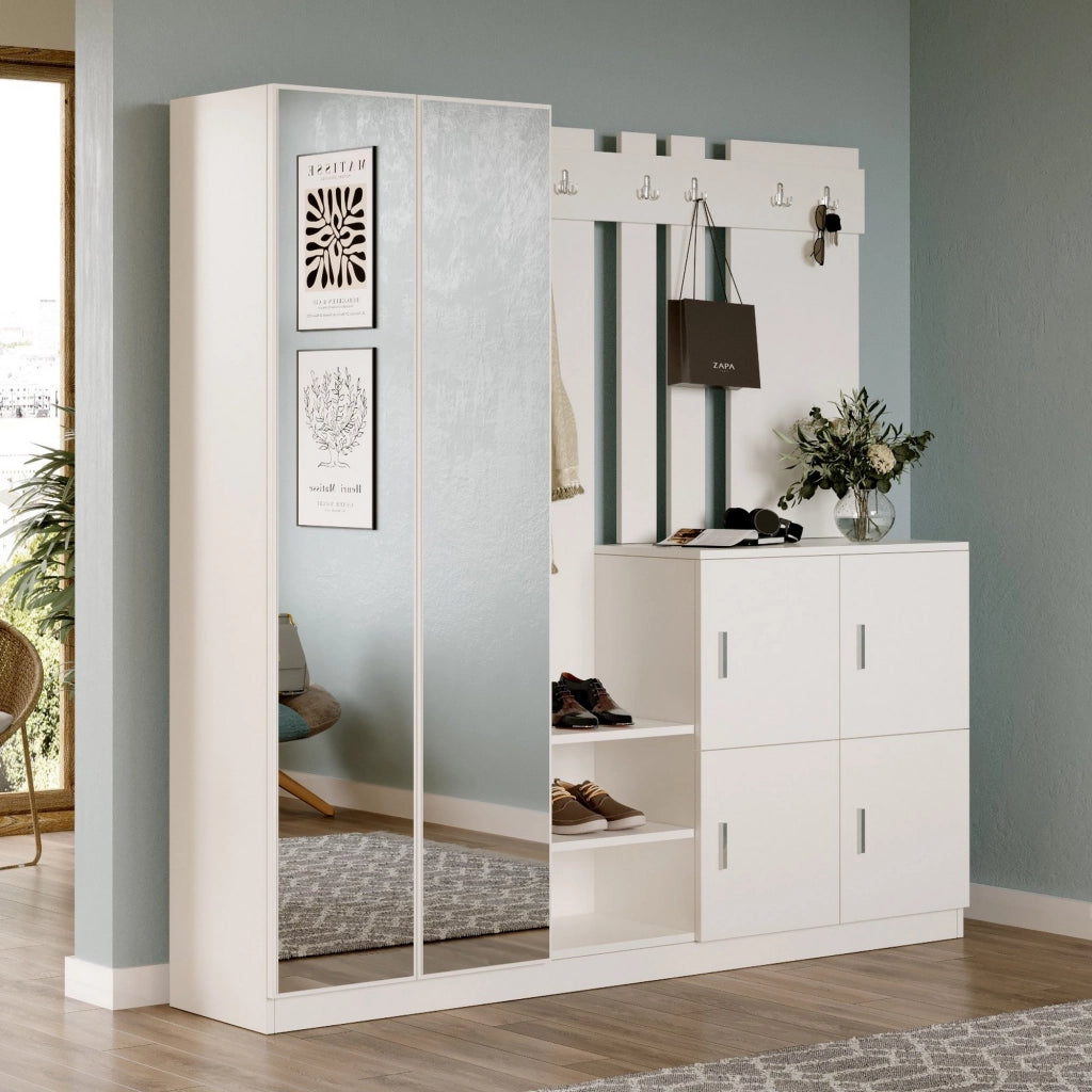 Noviglio, Mobile da Ingresso Specchio Incluso, 187x38x180h cm Beige