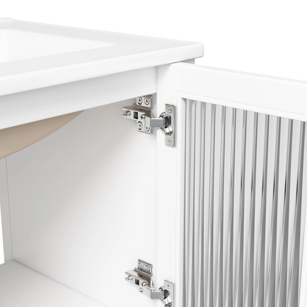 Mobile bagno con 2 cassetti; anta in vetro rigato e lavabo in ceramica con troppopieno per bagno; bianco; 61×47×86 cm