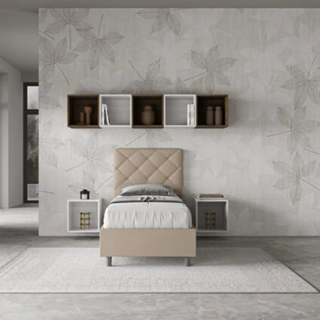 Letto singolo senza rete imbottito 80x190 similpelle tortora Priya