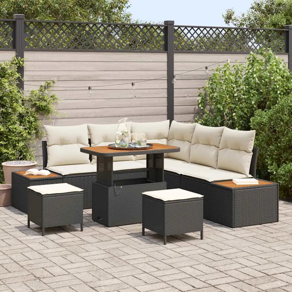Set Divano da Giardino 8 pcs Nero polyrattan
