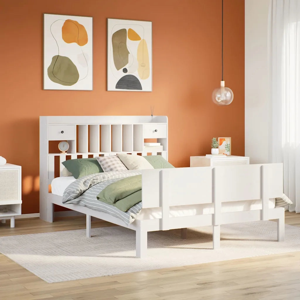 Letto Libreria senza Materasso-Struttura Letto con contenitore Bianco 140x190 cm Legno di Pino 756477