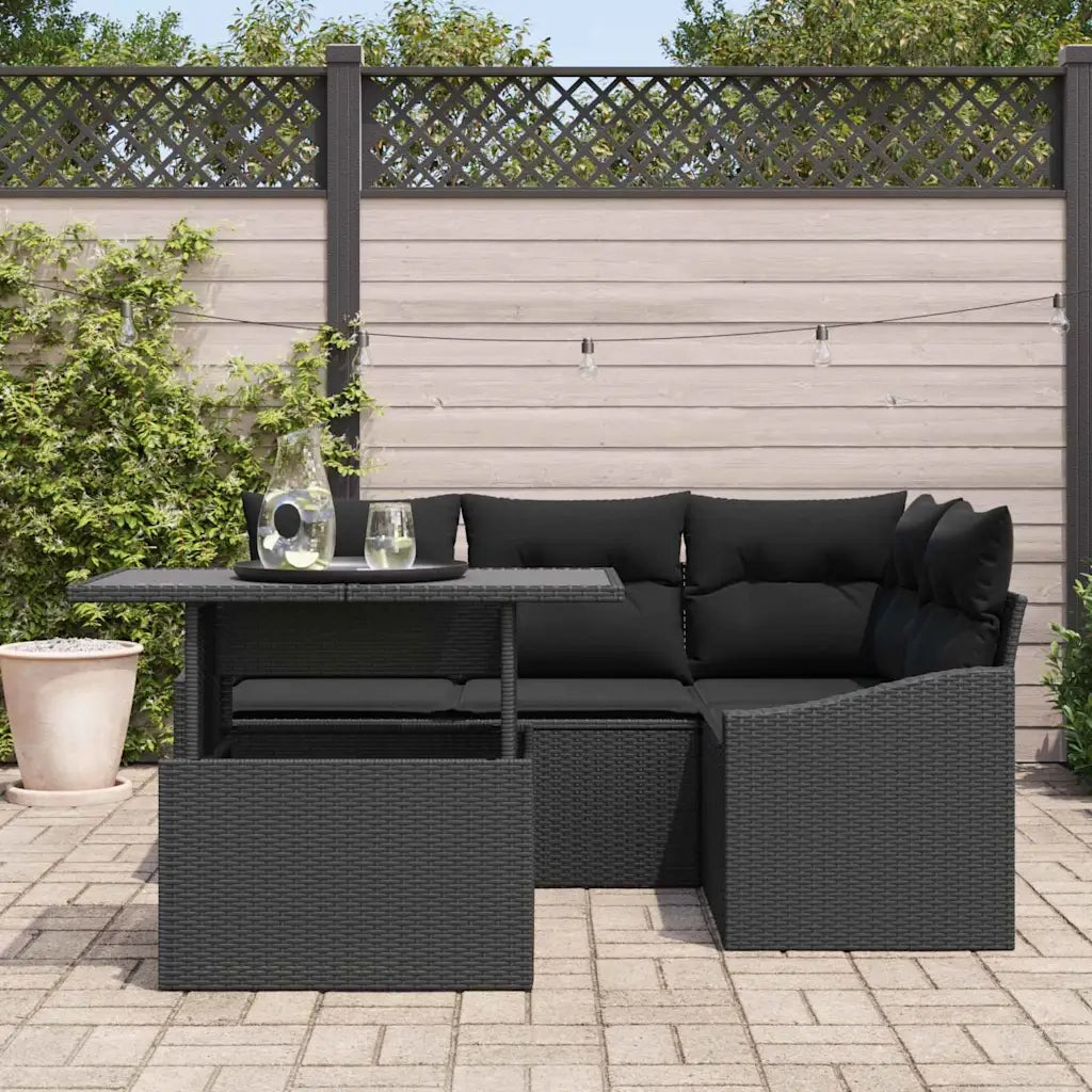 Set Divano da Giardino con cuscino con archiviazione 5 pcs Nero
