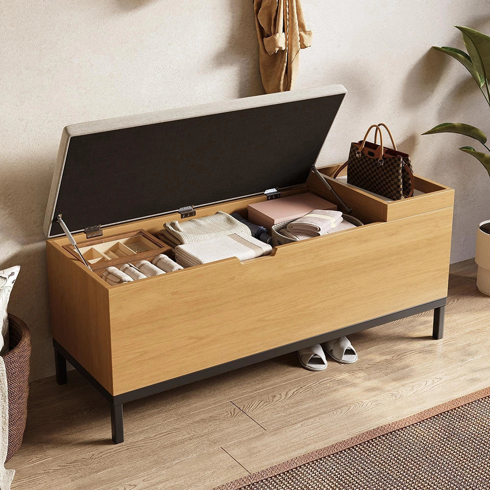 Panca Ingresso 115x49.5x40cm - Xylo - con Seduta e Contenitore, Colore Naturale