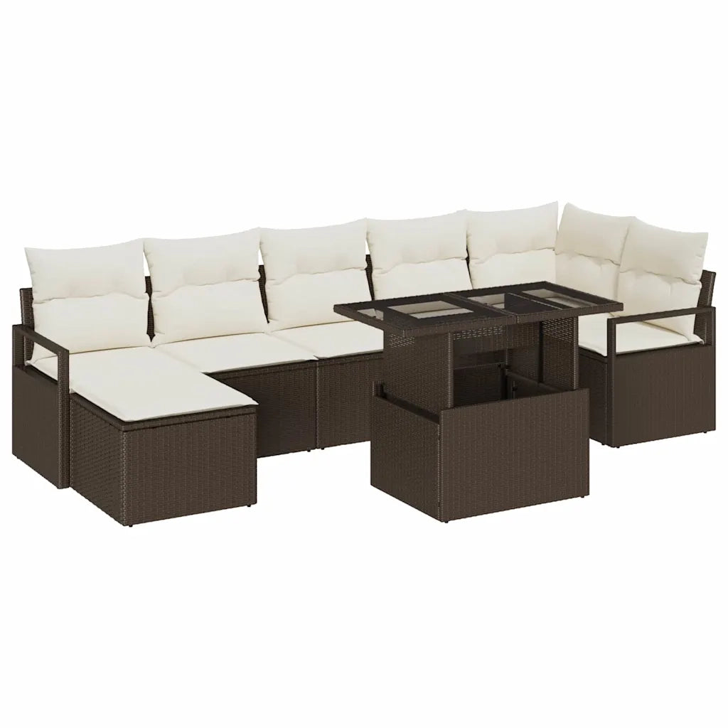 Set Divano da Giardino con cuscino 8 pcs Marrone e crema