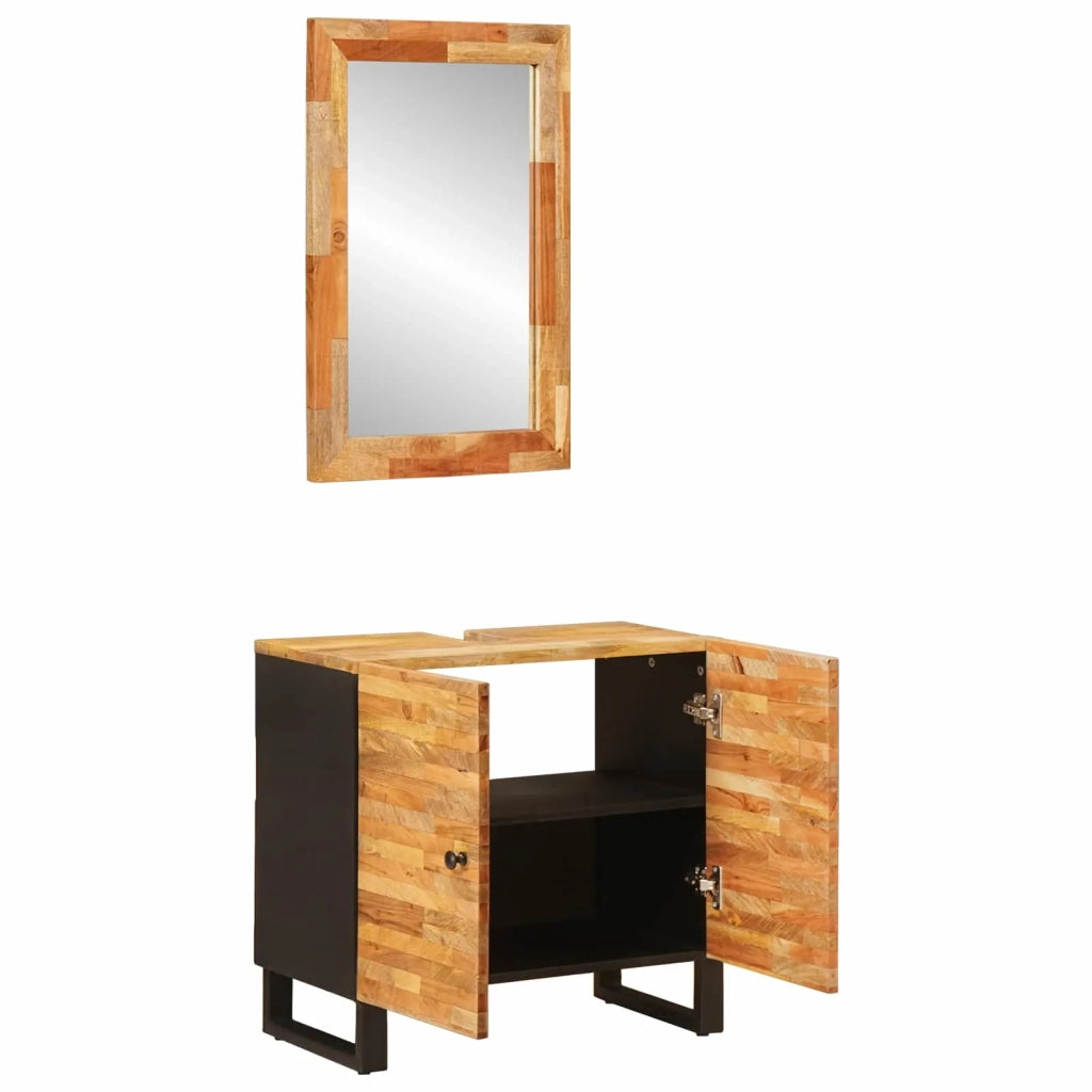 Set da Bagno con porta 2 pcs Naturale Legno di mango massello