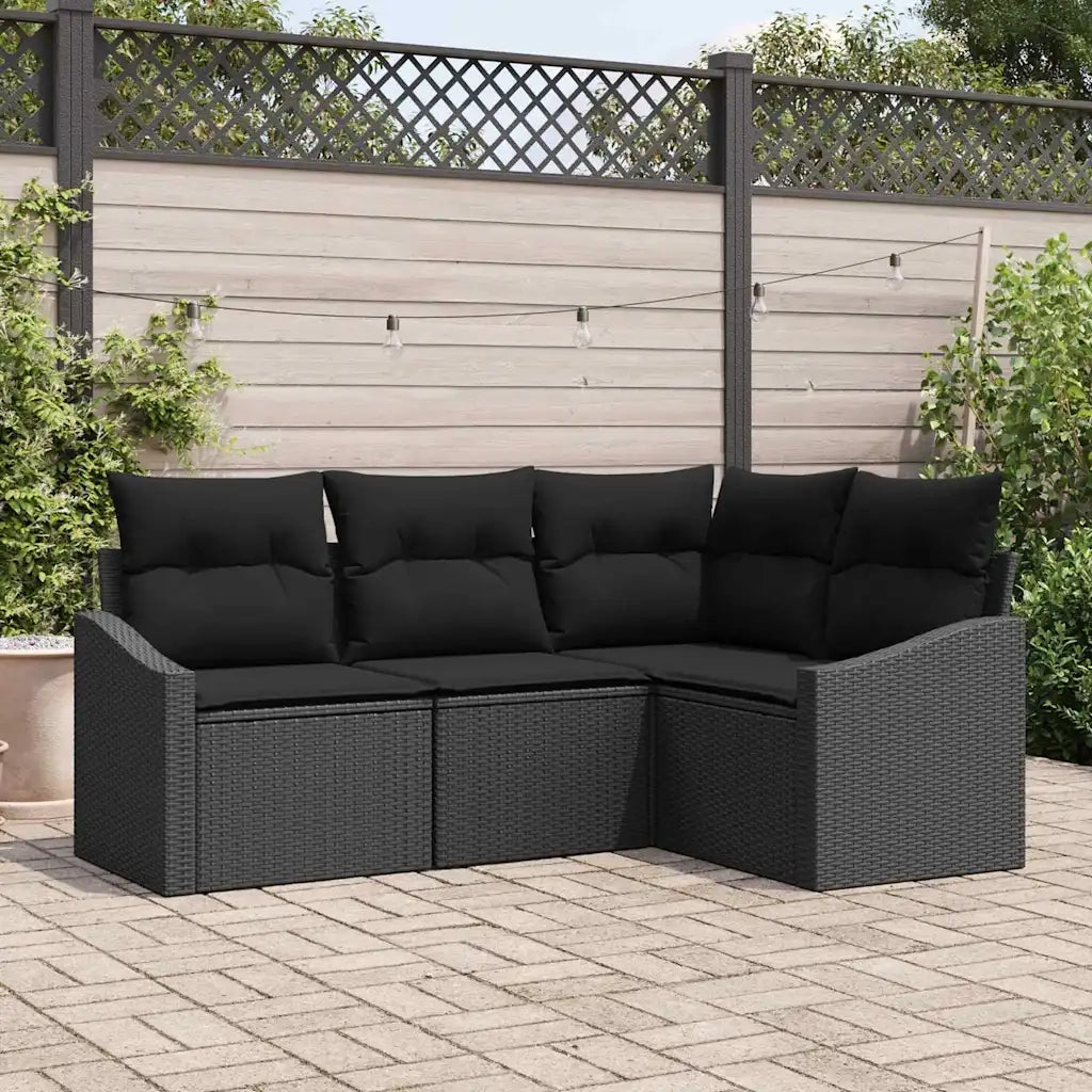 Set Divano da Giardino con cuscino 4 pcs Nero polyrattan
