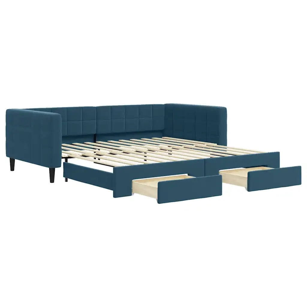 Divano Letto Estraibile con Cassetti Blu 100x200 cm in Velluto 3196745