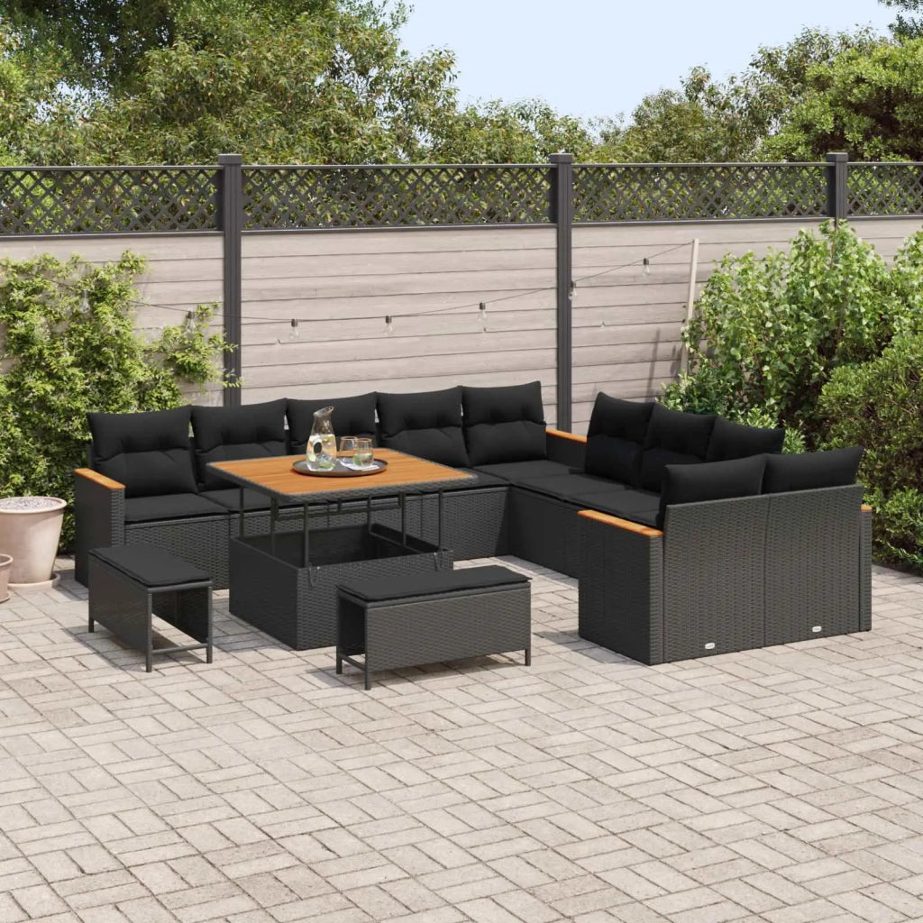 Set Divano da Giardino con cuscino 13 pcs Nero polyrattan