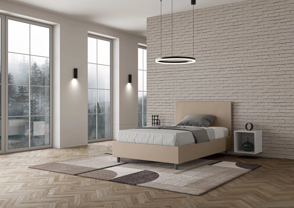 BS COM Letto una piazza e mezza con rete imbottito 120x190 similpelle tortora