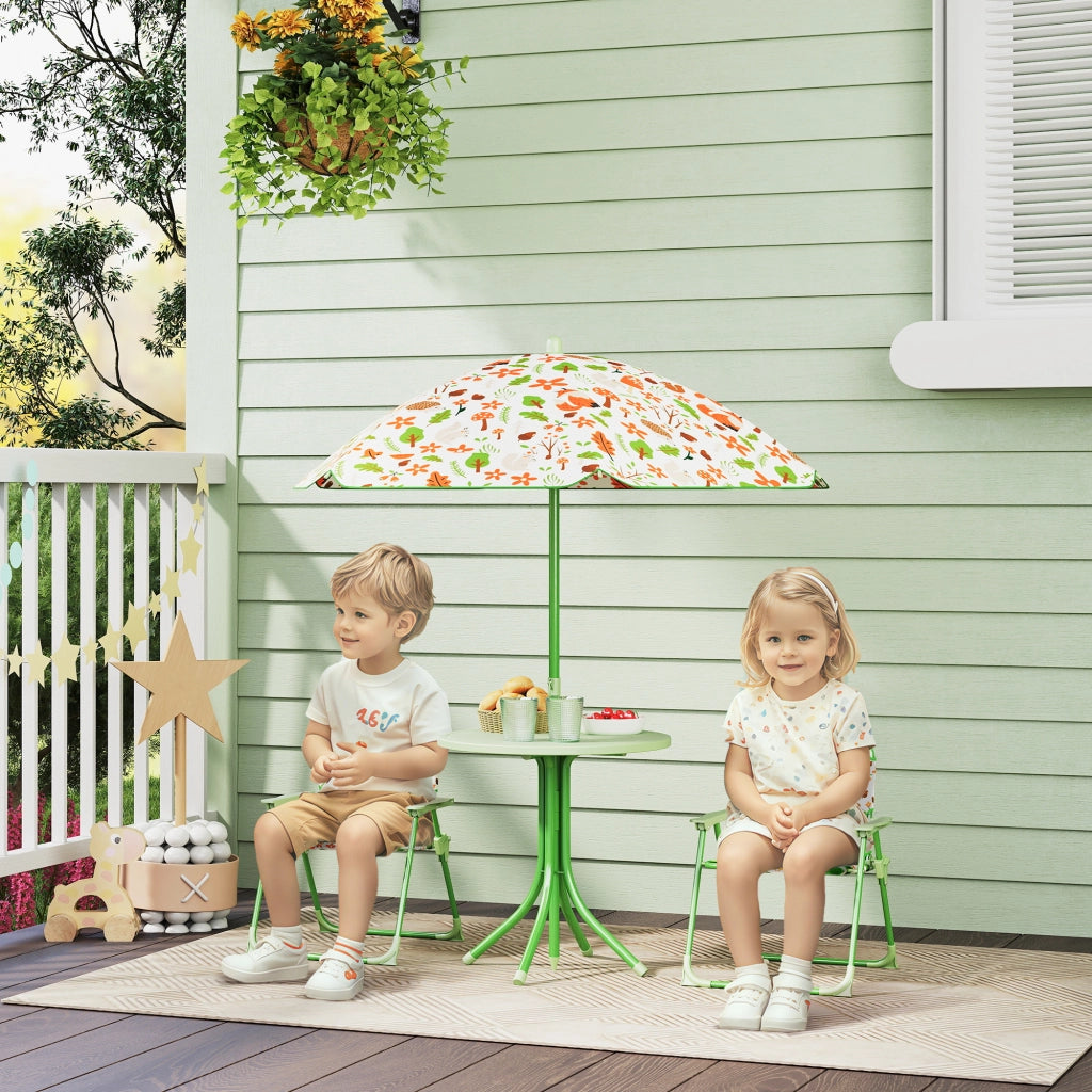 Set giardino bambini 4 pezzi elefante giraffa ¨C Xylo ¨C tavolo sedie pieghevoli parasol ?100cm