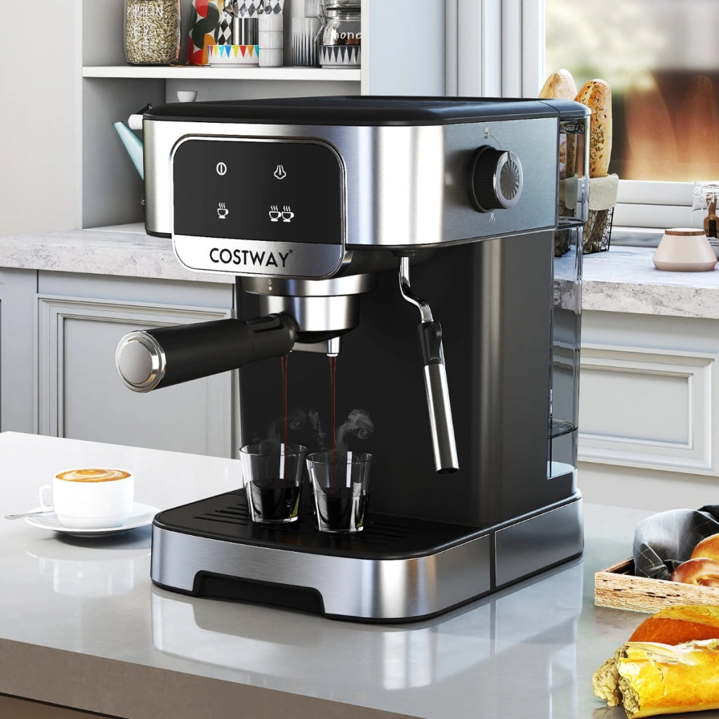 Macchina da caff¨¨ professionale 1200W con montalatte a vapore, Macchina per espresso 20 bar per barista Nero e argento