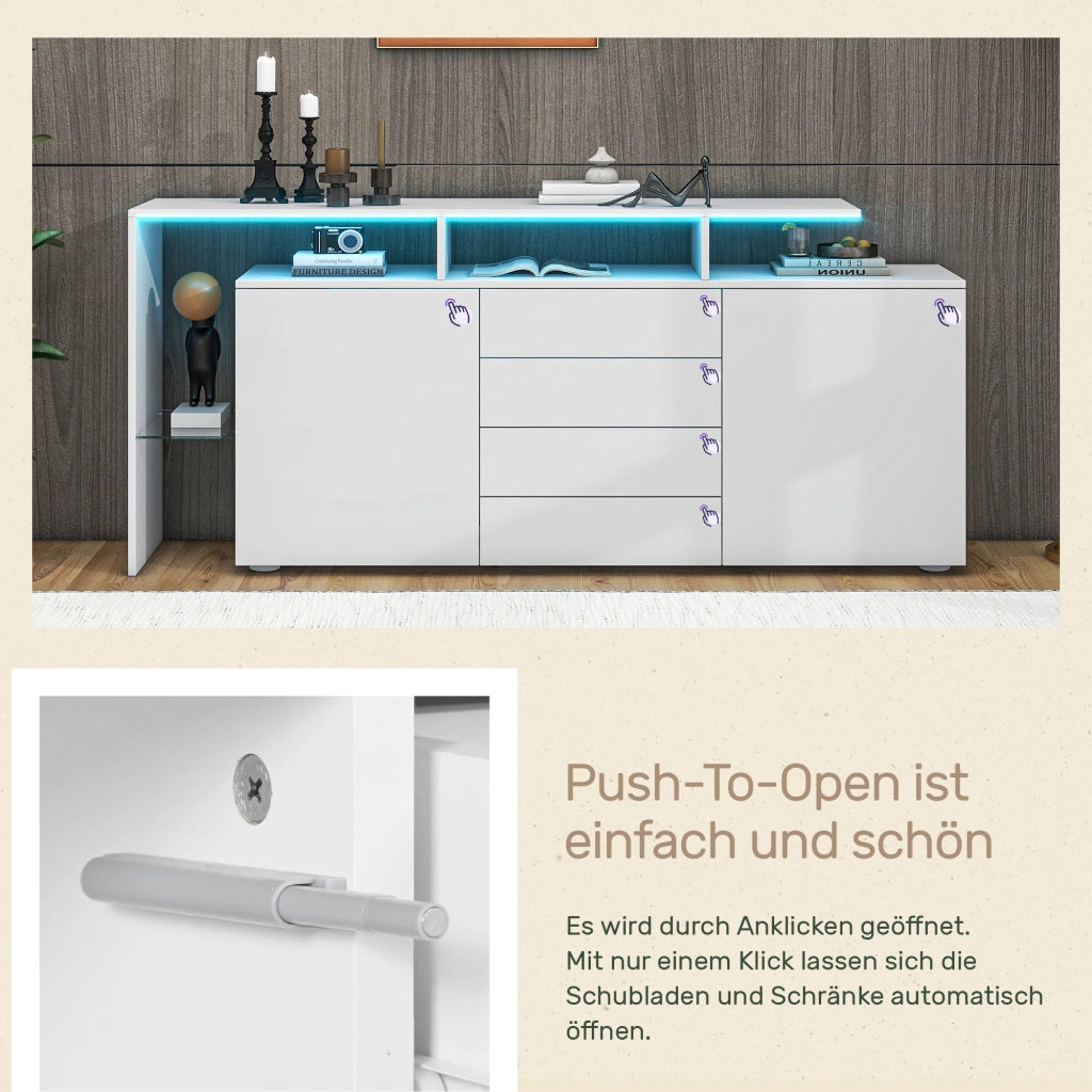 SIDEBOARD Contenitore 160x35x70 cm Bianco con LED e 4 cassetti